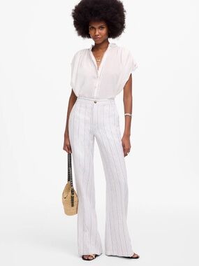 NWT Madewell The Zoe Relaxed Wide Pant in 100% linen w light stripes